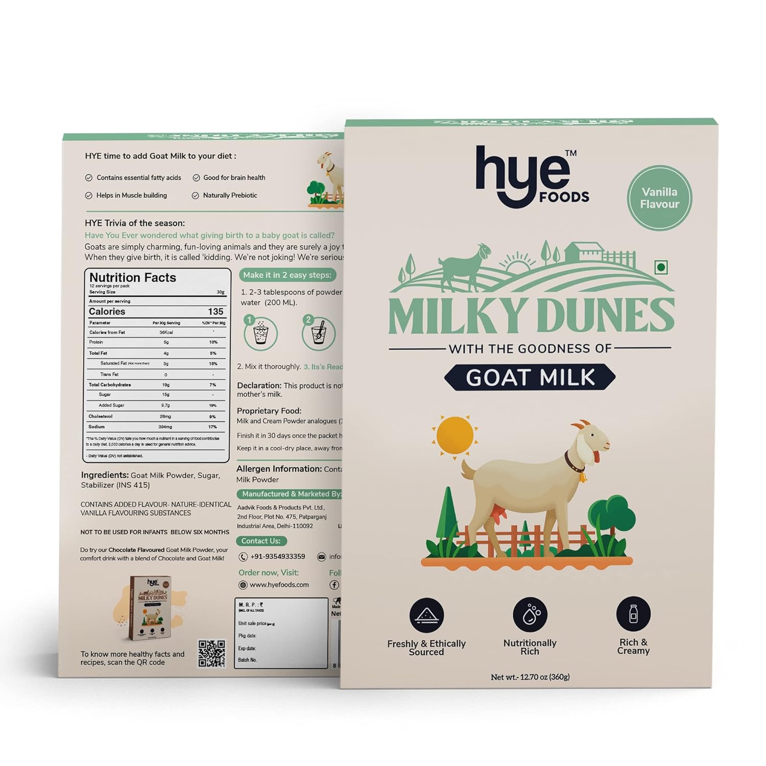 HYE FOODS Milky Dunes Goat Milk Powder | Pasture Grazed ? Vanilla Flavour ? 12.69 Oz (360gms) - Image 3